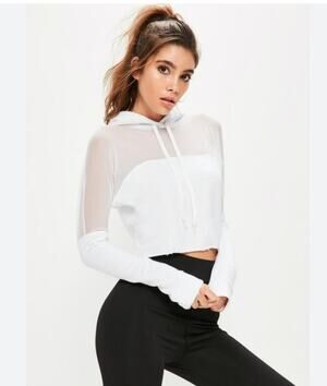 NWT Missguided white & ivory Active Mesh Panel cropped Hoodie MED